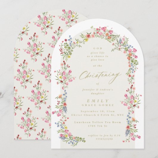 Elegante doop bloemenveerboog kaart (Voorkant / Achterkant)