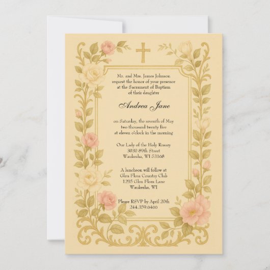 Elegante doop Bloemrijke Moeder Maria Traditioneel Kaart (Voorkant)