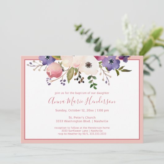 Elegante Doop Blozend Roze en Crème Meisje Kaart (Staand voorkant)