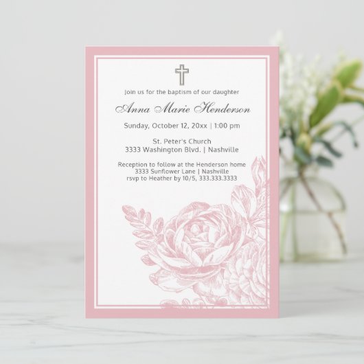 Elegante doop Blush roze lijn getrokken Bloemen Kaart (Staand voorkant)