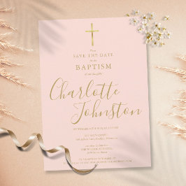 Elegante Doop Christening Goud Schrift Blozende Ro Save The Date