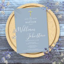 Elegante Doop Christening Gouden Kruis Stof Blauw