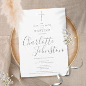 Elegante Doop Christening Zilveren Handtekening Save The Date