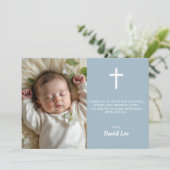 Elegante doop doop doop witte kruis stoffig blauw bedankkaart (Staand voorkant)