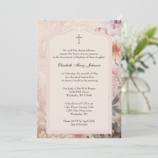 Elegante doop doop roze bloem kaart (Staand voorkant)