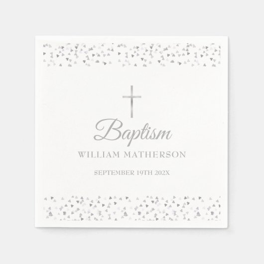 Elegante doop doopsel zilveren harten servet (Voorkant)