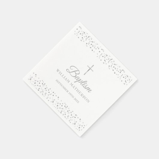 Elegante doop doopsel zilveren harten servet (Hoek)