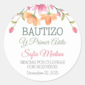 Elegante doop en eerste verjaardag groene bladeren ronde sticker (Voorkant)