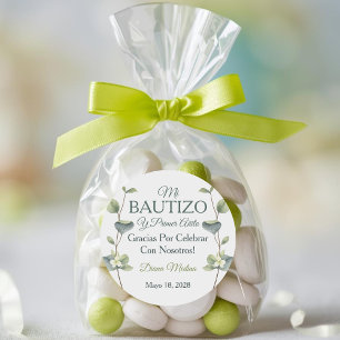 Elegante doop en eerste verjaardag groene bladeren ronde sticker