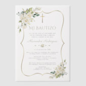 Elegante Doop met Witte Bloemen Gouden Doopfeest Vellum Uitnodigingen (Voorkant)
