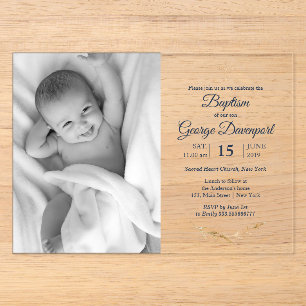 Elegante doop religieus evenement aangepaste foto acryl uitnodigingen