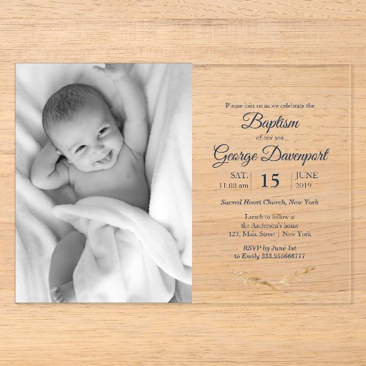 Elegante doop religieus evenement aangepaste foto acryl uitnodigingen (Voorkant)