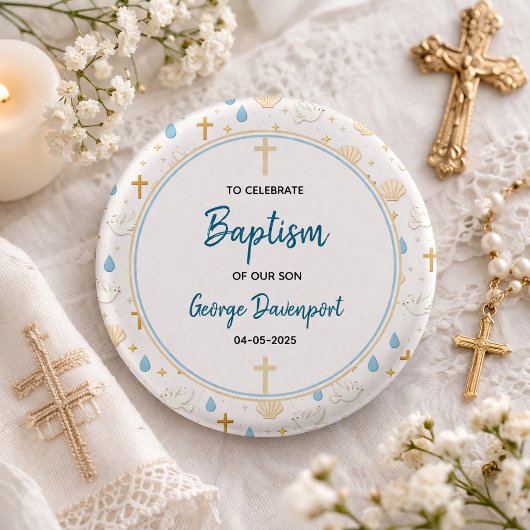Elegante Doop | Religieus Kinderkerstdopfeest Ronde Button 3,2 Cm