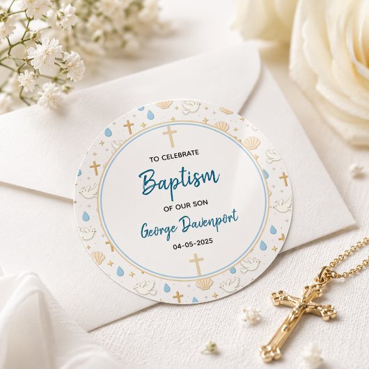 Elegante Doop | Religieus Kinderkerstdopfeest Ronde Sticker