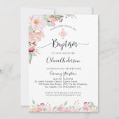 Elegante doop Roze en Mint Bloemen Uitnodiging (Voorkant)