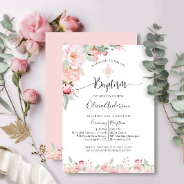 Elegante doop Roze en Mint Bloemen Uitnodiging