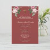 Elegante Doop Roze Rode Bloemen Jezus Kaart (Staand voorkant)