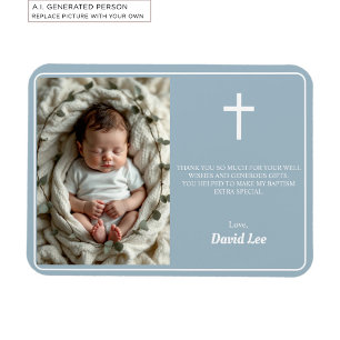 Elegante Doop Stofblauw Bedank Foto Magneet