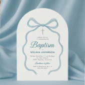 Elegante doop uitnodiging met blauwe boog en kruis