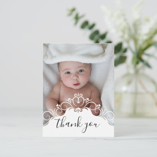 Elegante doopfoto Dank u Briefkaart (Staand voorkant)