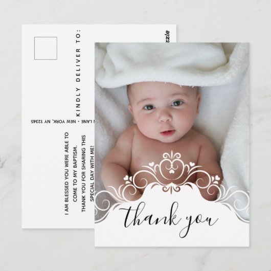 Elegante doopfoto Dank u Briefkaart (Voorkant / Achterkant)
