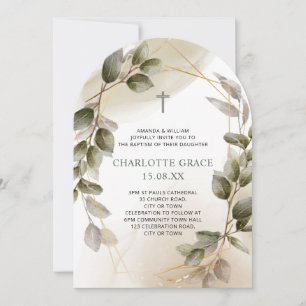 Elegante doopuitnodiging Groen & Goud Botanisch  Kaart