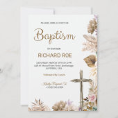 Elegante doopuitnodiging met bloemaccent kaart (Voorkant)