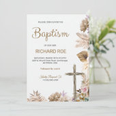 Elegante doopuitnodiging met bloemaccent kaart (Staand voorkant)