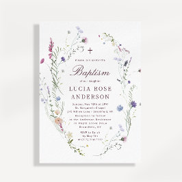 Elegante doopuitnodiging met wilde bloemen kaart