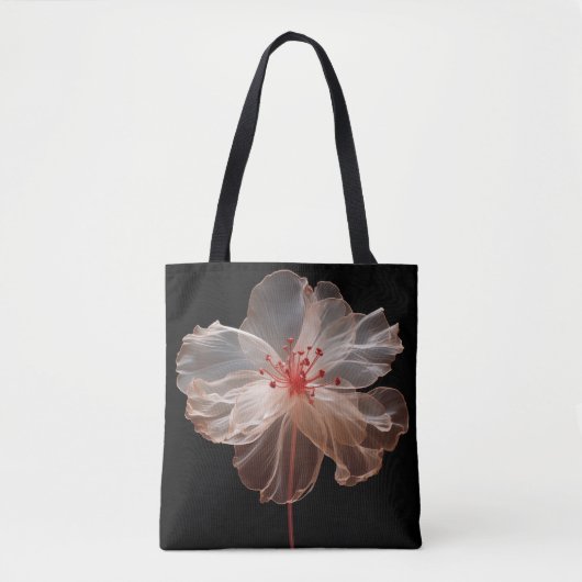 Elegante doorschijnende bloem op zwart tote bag (Voorkant)