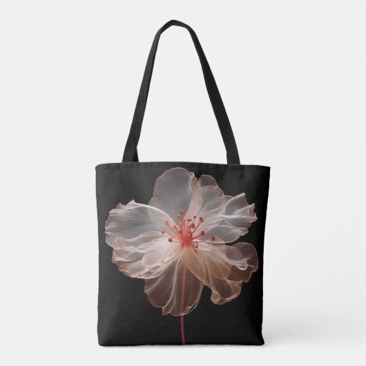 Elegante doorschijnende bloem op zwart tote bag (Achterkant)