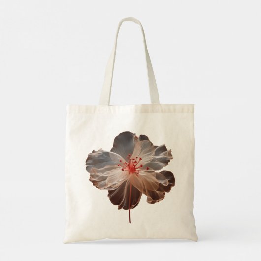 Elegante doorschijnende bloem op zwart tote bag (Achterkant)