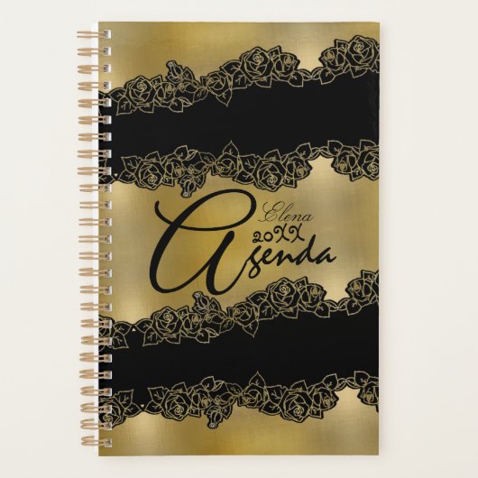elegante dorada personalizada con rosas planner (Voorkant)