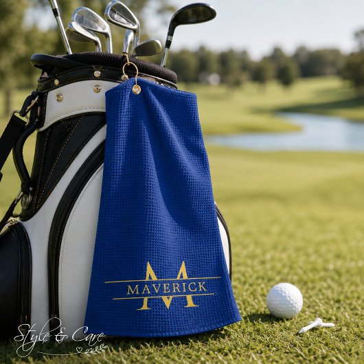 Elegante douane naam en initialen marineblauw golfhanddoek