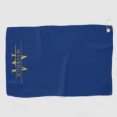 Elegante douane naam en initialen marineblauw golfhanddoek (Horizontaal)
