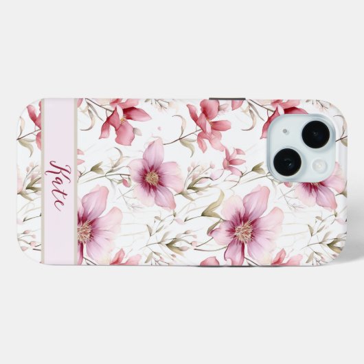 Elegante  douanenaam | Roze Wildbloemen Case-Mate iPhone Case (Achterkant (horizontaal))