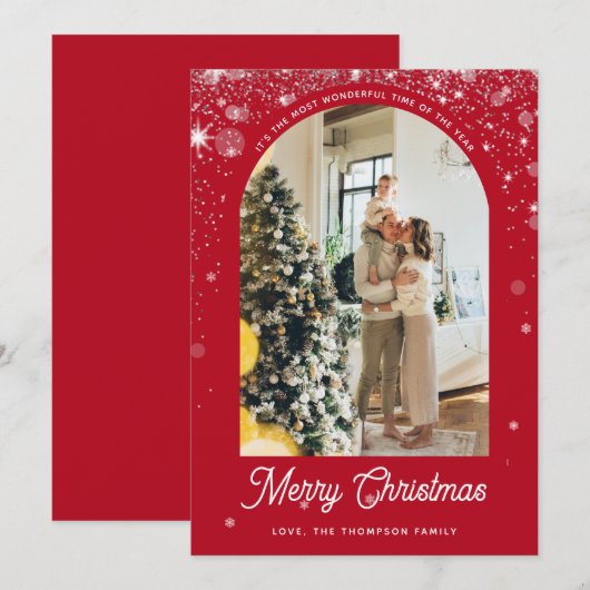 Elegante douchevlek met familiefoto Kerstmis Feestdagenkaart (Voorkant / Achterkant)