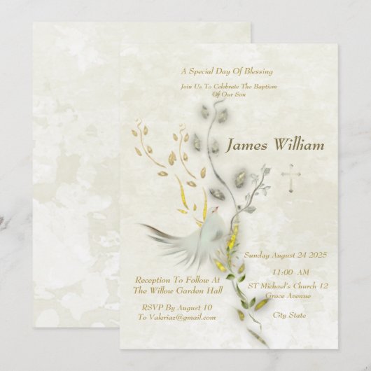 Elegante Dove doop uitnodiging (Voorkant / Achterkant)