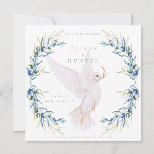 Elegante Dove & Olive Leaves Wedding Save the Date (Achterkant)