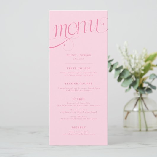 Elegante Draai Roze Huwelijksmenu Menu (Staand voorkant)
