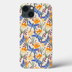 Elegante Dragonfly en Crocus bloemenpatroon Case-Mate iPhone Case