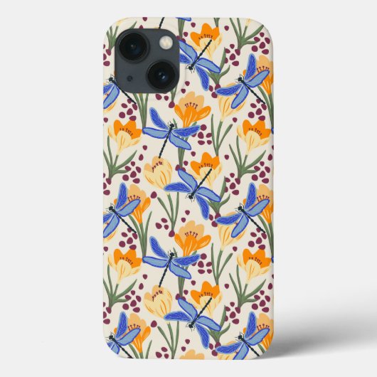 Elegante Dragonfly en Crocus bloemenpatroon Case-Mate iPhone Case (Achterkant)