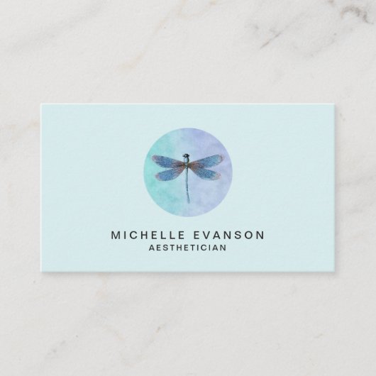 Elegante Dragonfly Logo Lichtblauwe Waterverf Visitekaartje (Voorkant)