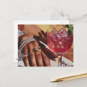 Elegante drank en veel juwelen collage  briefkaart