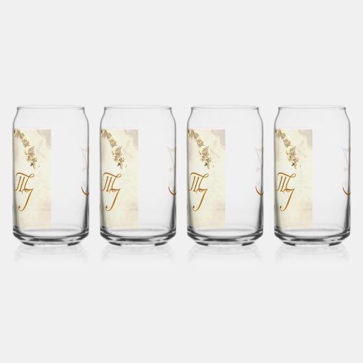Elegante drankenset met monogram van de Maagd Mari Blikvorm Glas (Links)
