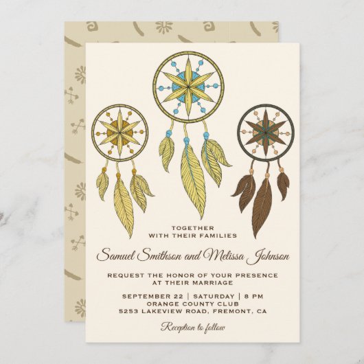 Elegante Dream Catchers Tribal Wedding Invitation Kaart (Voorkant / Achterkant)
