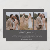 Elegante drie foto bruiloft dank u bedankkaart (Voorkant / Achterkant)