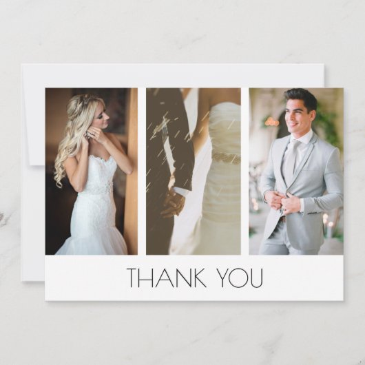 Elegante drie foto bruiloft dank u bedankkaart (Voorkant)