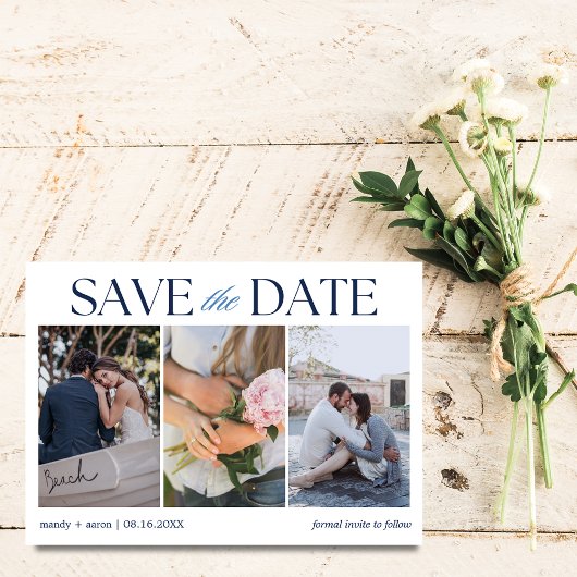 Elegante drie foto bruiloft save the date