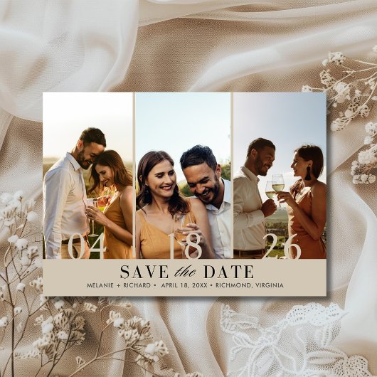 Elegante Drie Fotocollage Trouwen Save the Date